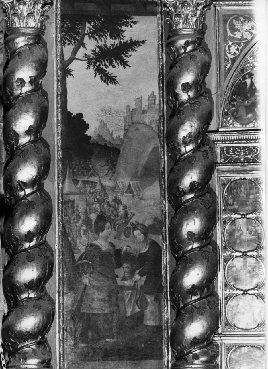 Giuditta e la sua ancella mettono la testa di Oloferne in un sacco (dipinto, opera isolata) di Oddone Pascale (secondo quarto sec. XVI)