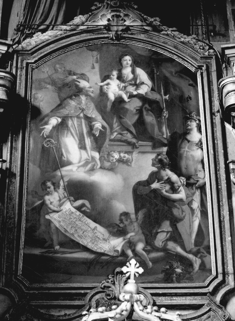 Madonna in trono con Bambino e San Savino, San Besso e San Tegolo (pala d'altare, opera isolata) di Beaumont Claudio Francesco (attribuito) (terzo quarto sec. XVIII)