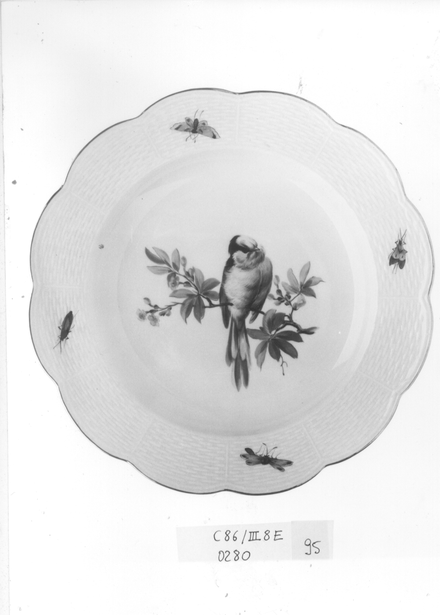 uccelli e insetti (piatto, elemento d'insieme) di Manifattura di Meissen (fine sec. XIX)
