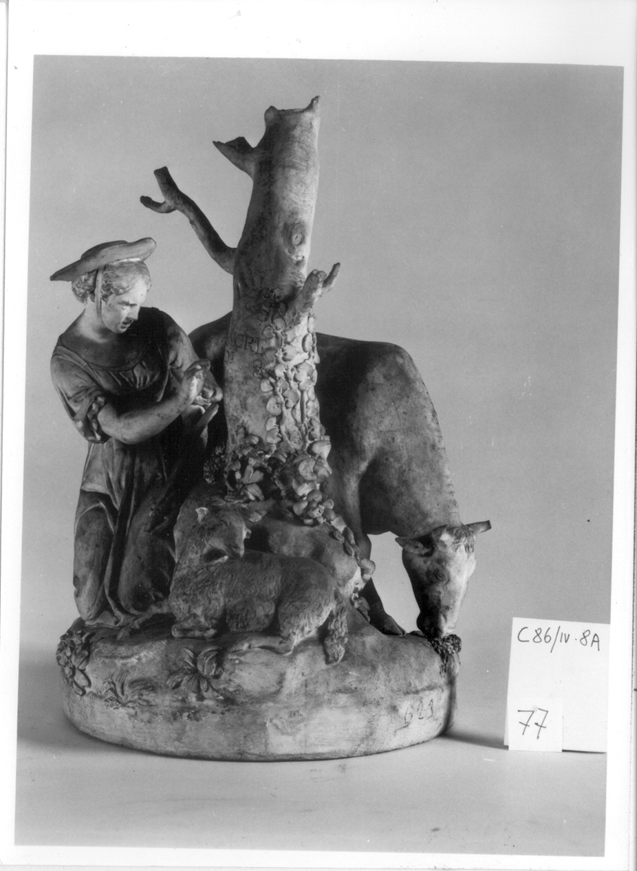Erminia incide sull'albero il nome di Tancredi (gruppo scultoreo, elemento d'insieme) di Manifattura di Giacomo Boselli (sec. XVIII)