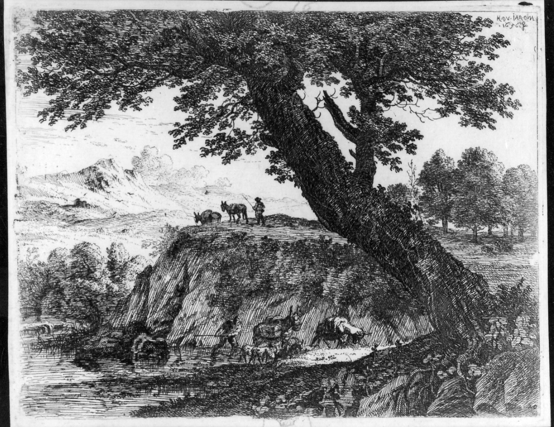 I due conducenti di muli, scena campestre con figure (stampa) di Du Jardin Karel (sec. XVII)