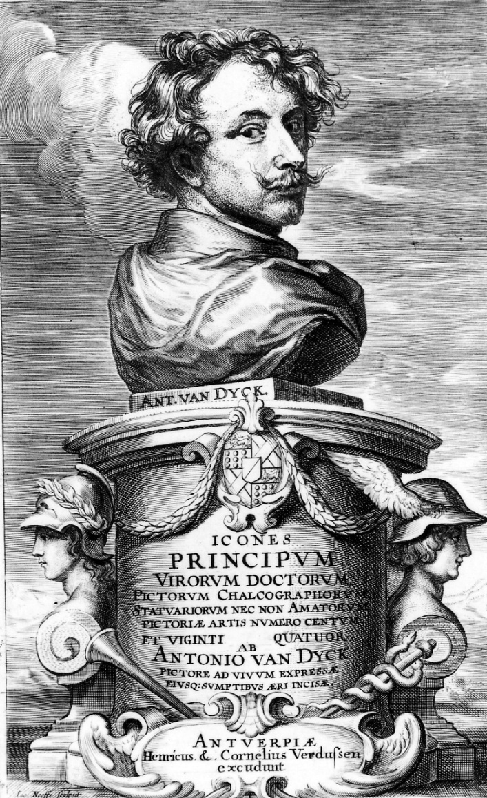 FRONTESPIZIO CON AUTORITRATTO DI ANTONIO VAN DYCK, autoritratto di Antonio Van Dyck (stampa) di Van Dyck Anton, Neeffs Jacobus (prima metà sec. XVII)