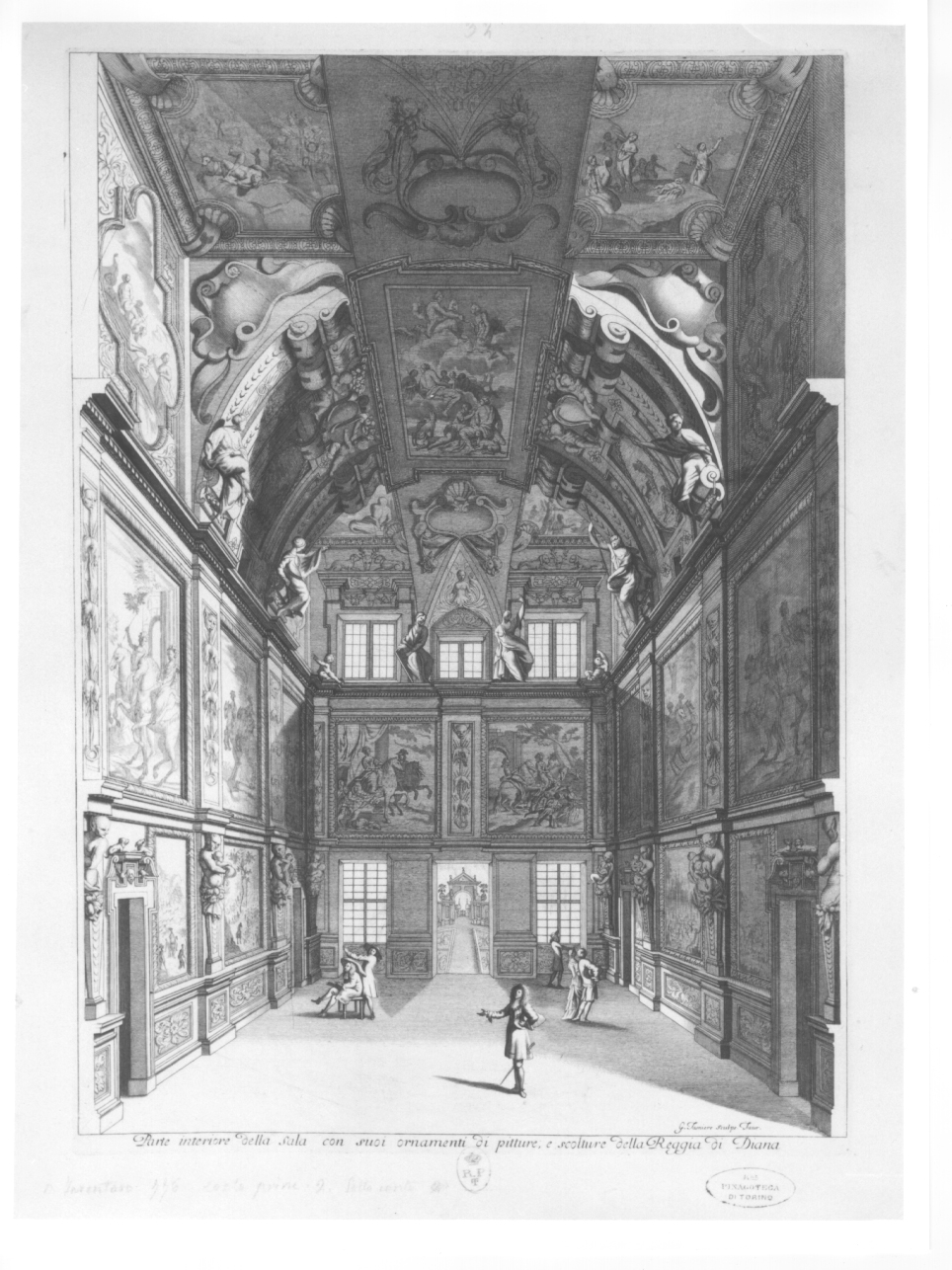 veduta della sala di Diana nella Reggia di Venaria Reale (stampa) di Tasnière Georges, Brambilla Giovanni Battista (seconda metà sec. XVII)