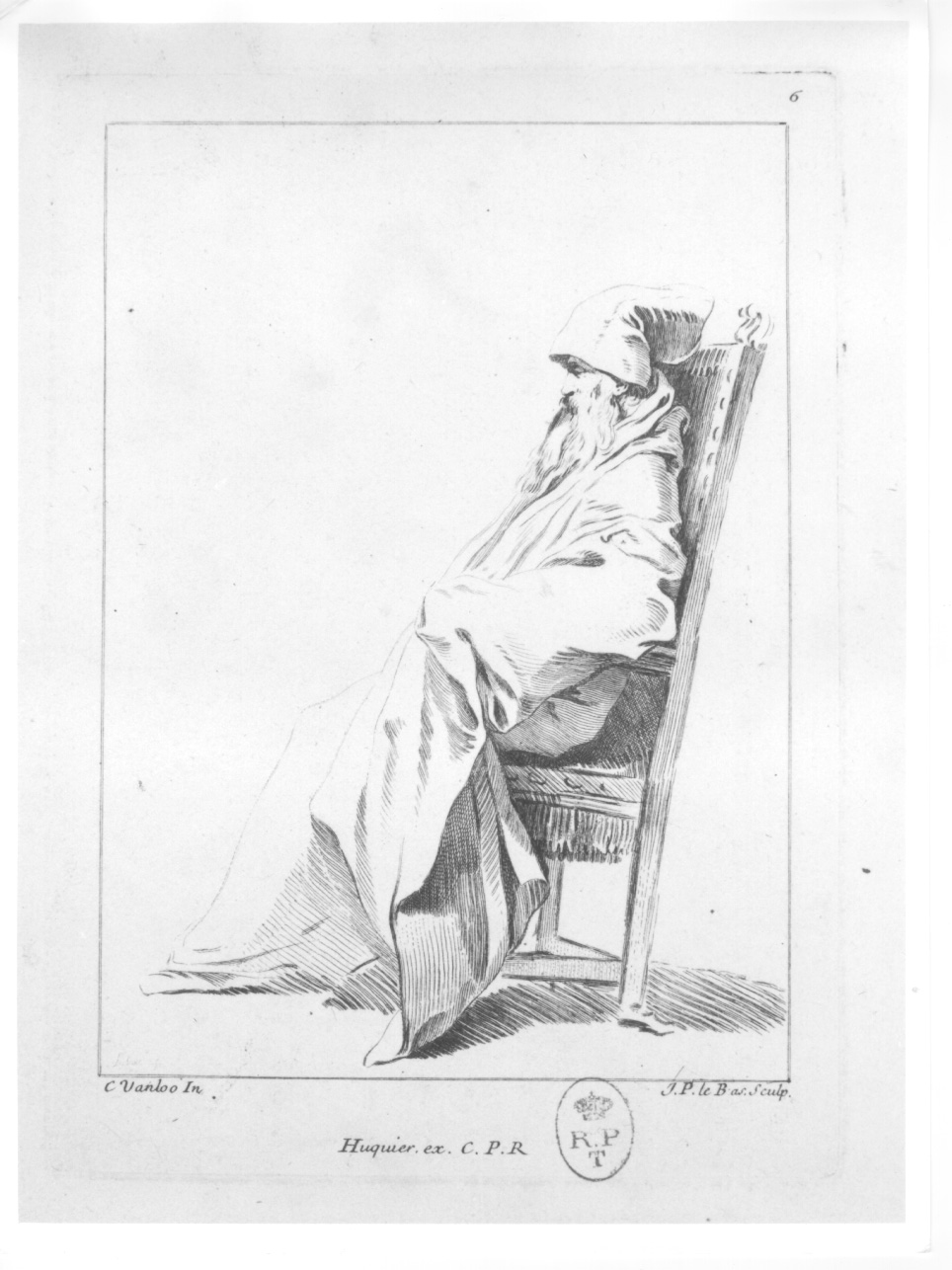 frate seduto (stampa) di Van Loo Charles André, Le Bas Jacques Philippe (metà sec. XVIII)