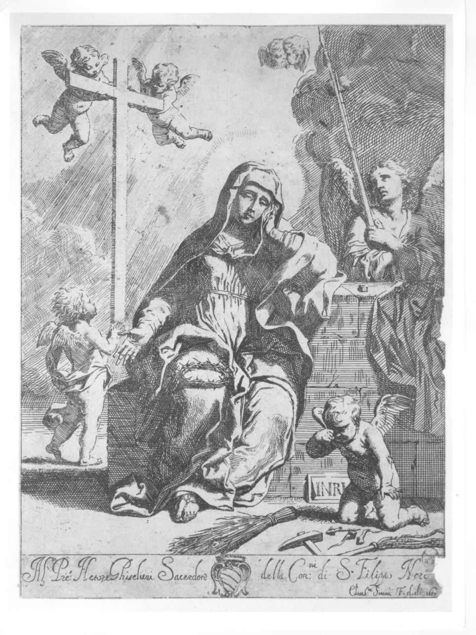 l'Addolorata, Madonna addolorata con simboli della Passione (stampa smarginata) di Sirani Elisabetta (metà sec. XVII)