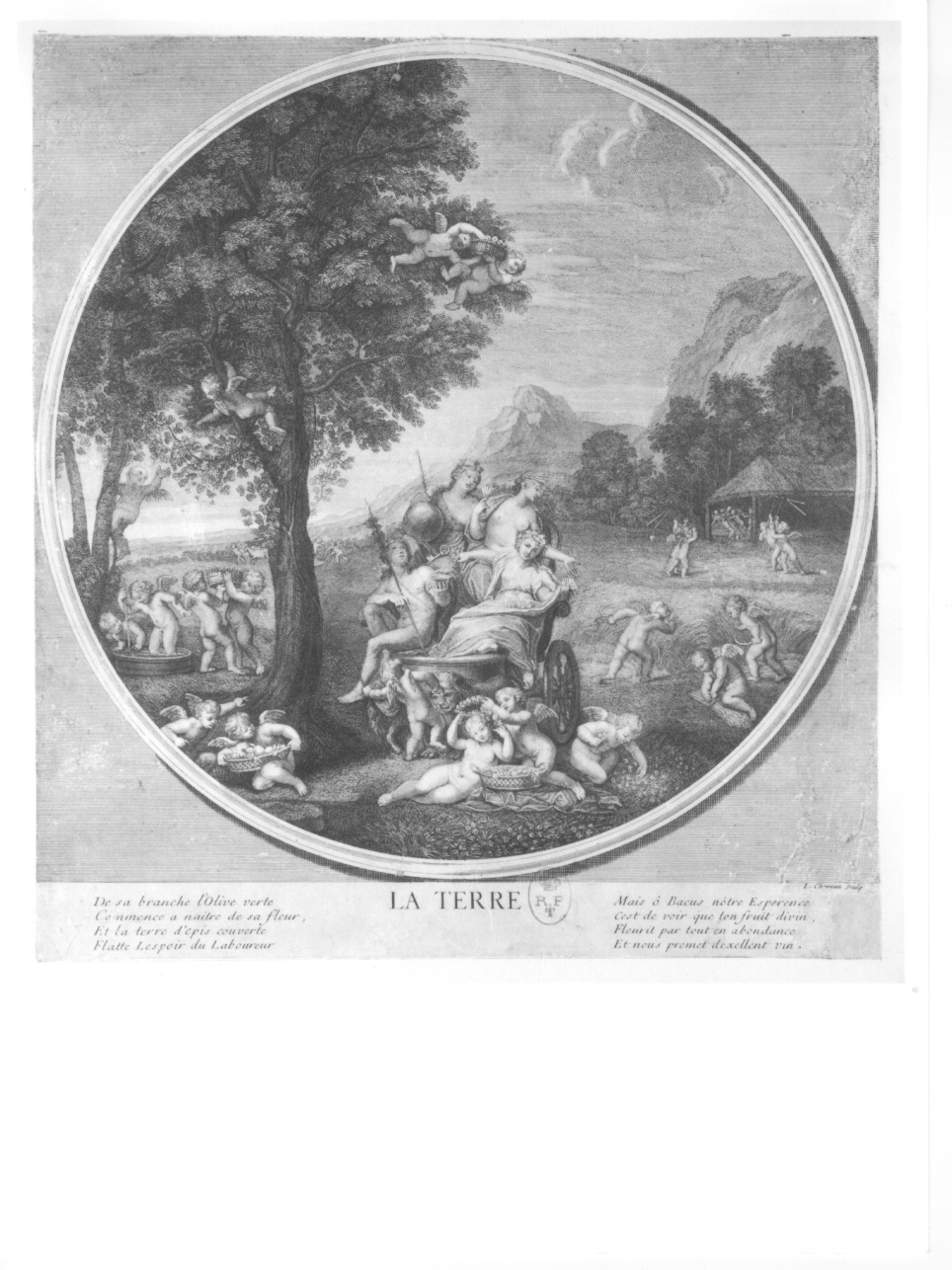 la Terra, allegorie dei quattro elementi: terra (stampa, elemento d'insieme) di Albani Francesco, Chereau Jacques (prima metà sec. XVIII)