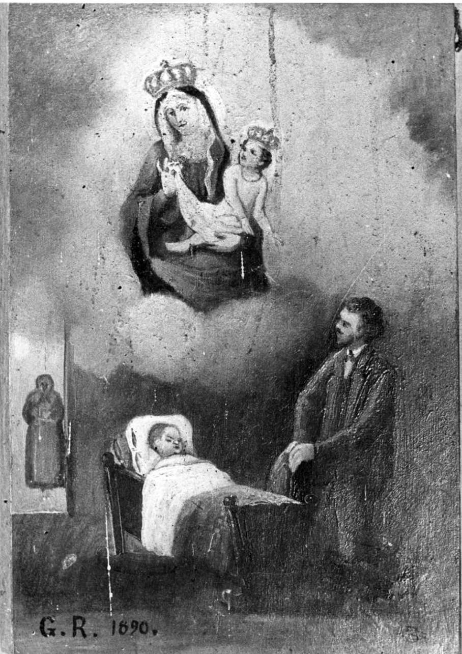 Intervento della Madonna per guarigione (ex voto, opera isolata) di Boeris Giuseppe (fine sec. XIX)