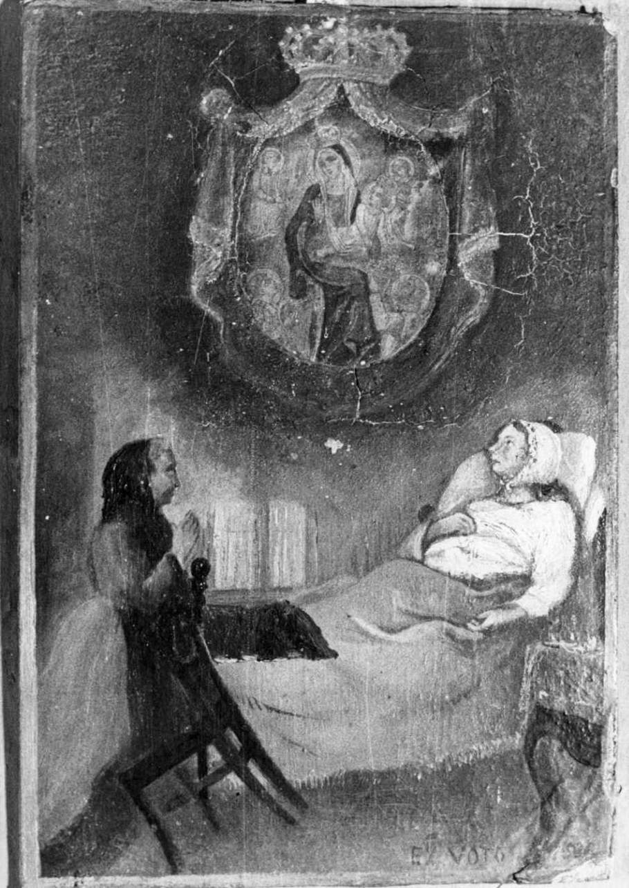 Intervento della Madonna per guarigione (ex voto, opera isolata) di Boeris Giuseppe (ultimo quarto sec. XIX)