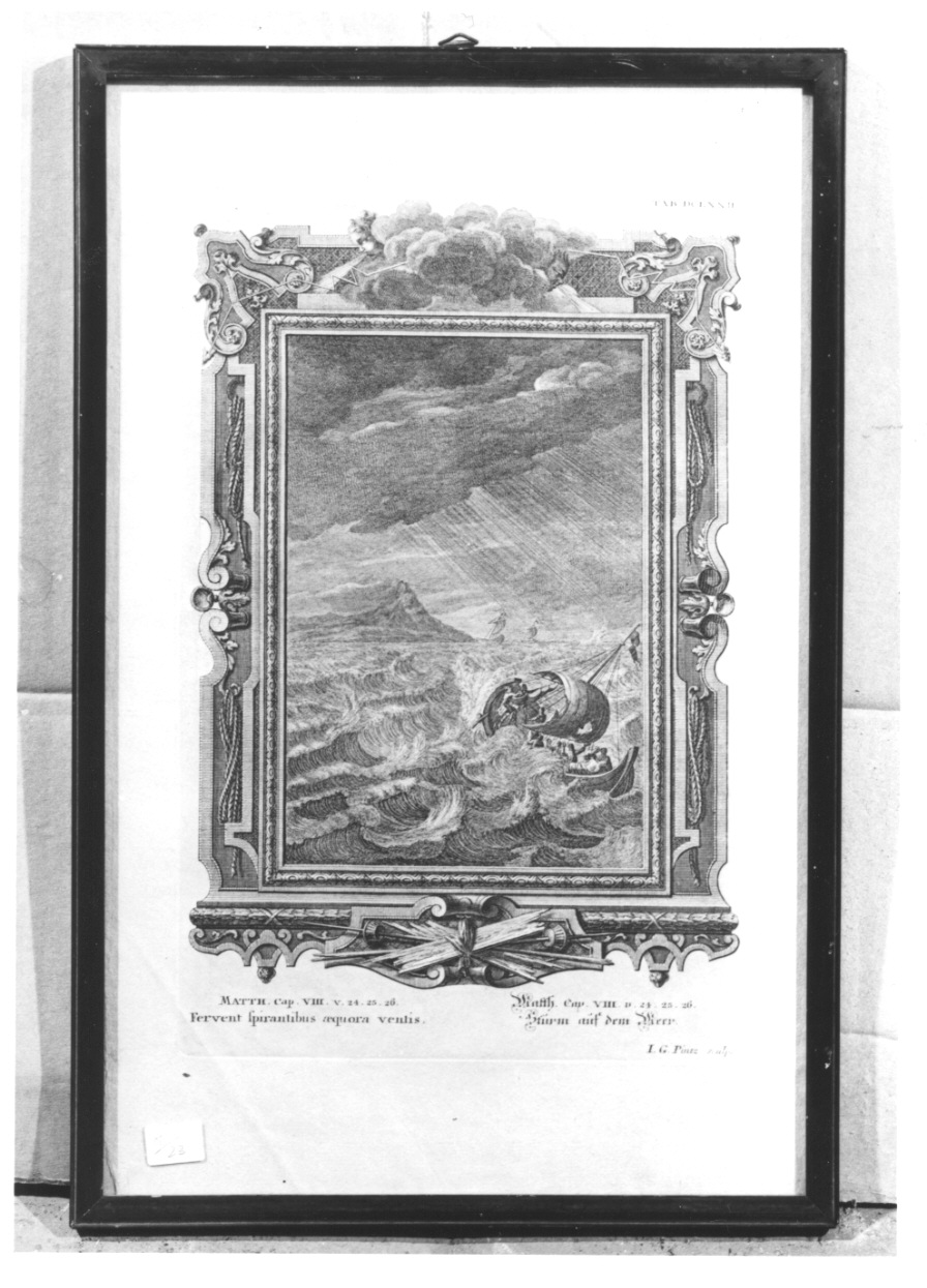 Cristo placa la tempesta sul lago di Tiberiade (stampa, elemento d'insieme) di Pintz Johann Georg (secondo quarto sec. XVIII)