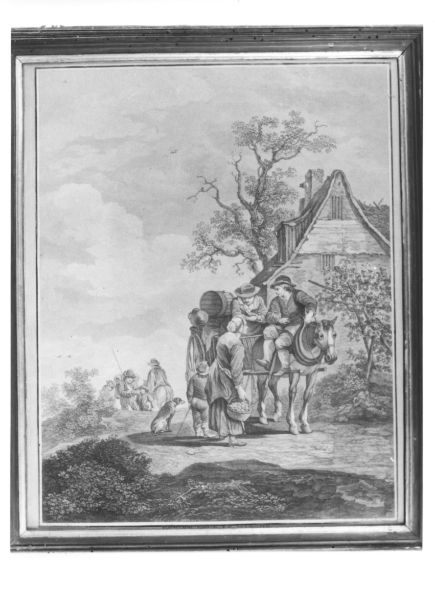 scena con venditori e carro delle merci (stampa) di Coulet Anne Philiberte, Van Goyen Jan (terzo quarto sec. XVIII)
