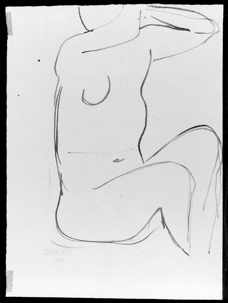 Nudo, figura femminile seduta (disegno, opera isolata) di Garaventa Lorenzo (metà sec. XX)