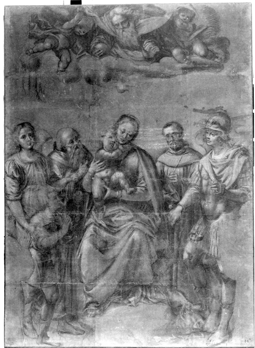 Dio padre e la Madonna con Bambino in trono tra Santi e donatori (disegno, opera isolata) di Giovenone Giuseppe il Giovane (terzo quarto sec. XVI)