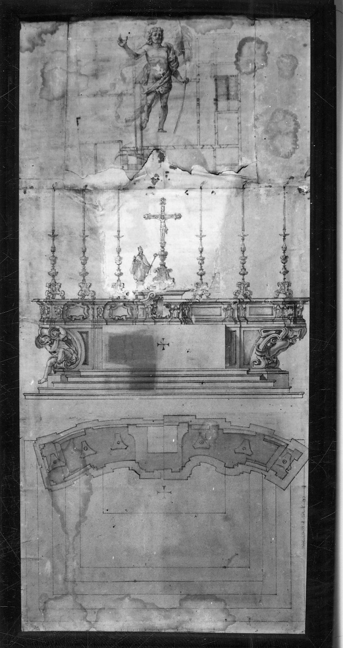 progetto per l'altare maggiore di San Gaudenzio (disegno, insieme) di Prina Pietro Francesco (inizio sec. XVIII)