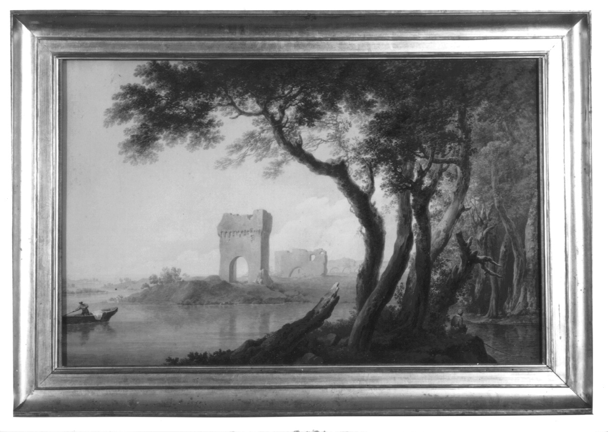 Antichità romane, paesaggio con rovine (dipinto, opera isolata) di Bagetti Giuseppe Pietro (prima metà sec. XIX)