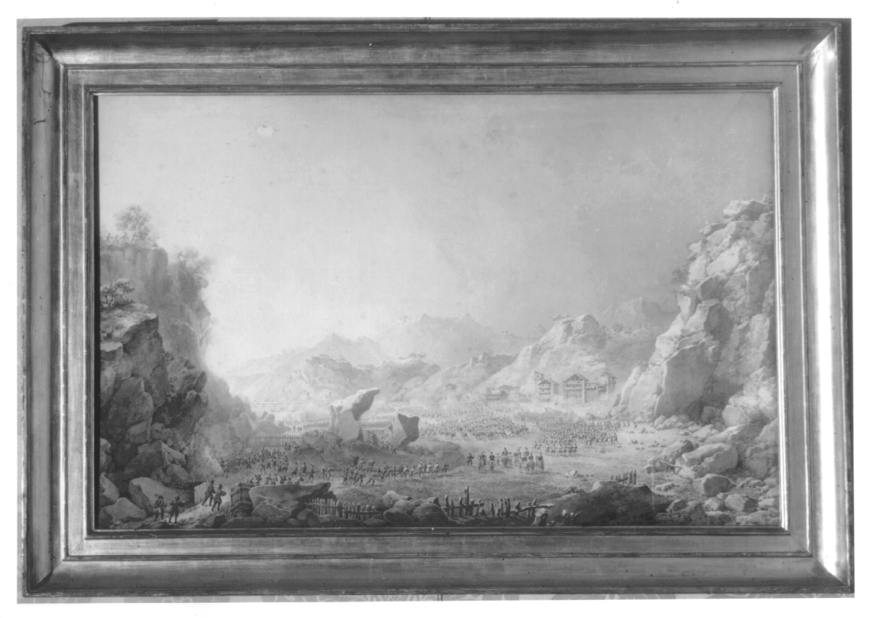 Montcenis, battaglia. Piana di San Nicolao, battaglia della Piana di San Nicolao al Moncenisio (dipinto, opera isolata) di Bagetti Giuseppe Pietro (prima metà sec. XIX)