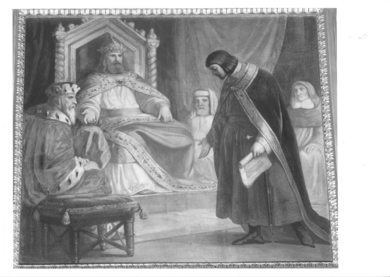 Amedeo II di Savoia e l'imperatore Enrico IV (dipinto, ciclo) di Gonin Francesco (metà sec. XIX)