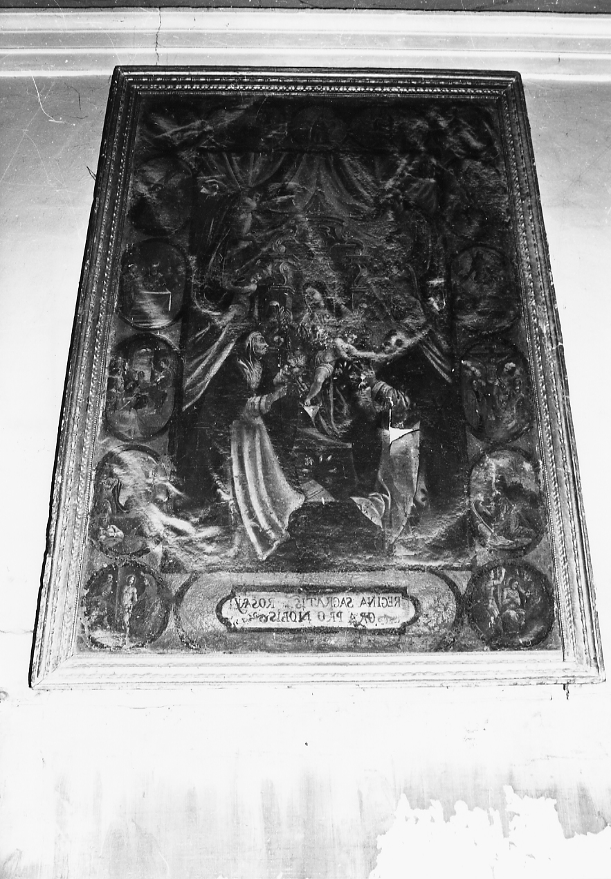 Madonna del Rosario con Santi domenicani e misteri del rosario, Madonna del Rosario con Santi domenicani e misteri del rosario (dipinto, opera isolata) - bottega Italia centrale (sec. XVI)