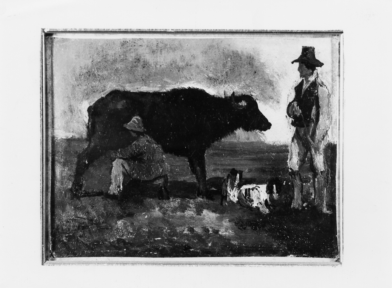 la mungitura, scena pastorale (dipinto) di Palizzi Nicola (sec. XIX)