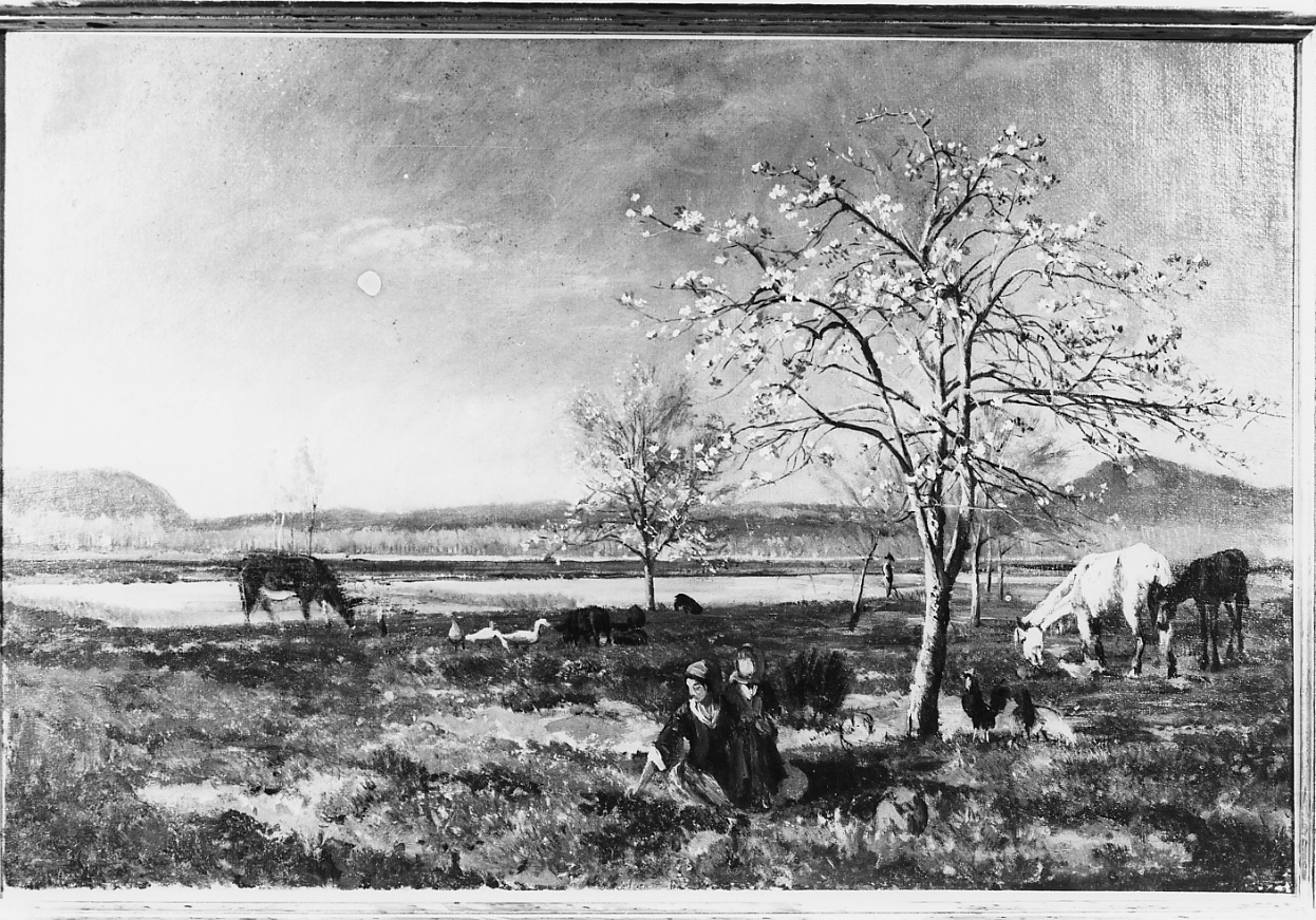 primavera - mandorli in fiore, scena di vita campestre (dipinto) di Palizzi Nicola (sec. XIX)