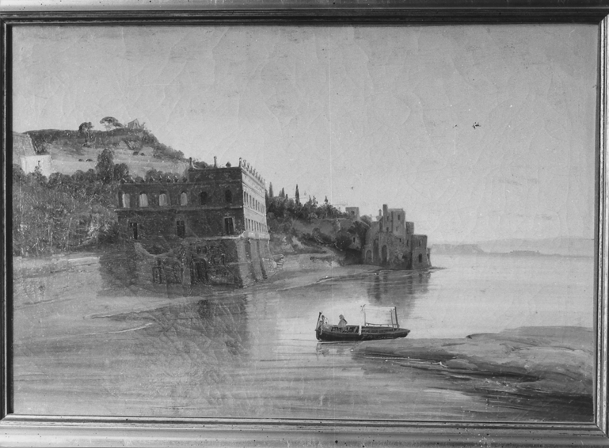 veduta di Villa d'Angri, veduta di golfo con barca (dipinto) di Palizzi Giuseppe (sec. XIX)