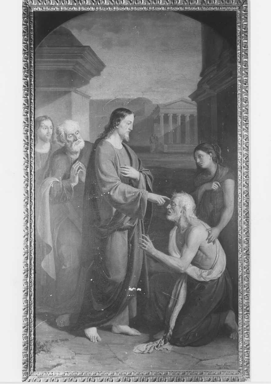 Cristo guarisce il cieco di Gerico (dipinto) di Palizzi Francesco Paolo (sec. XIX)