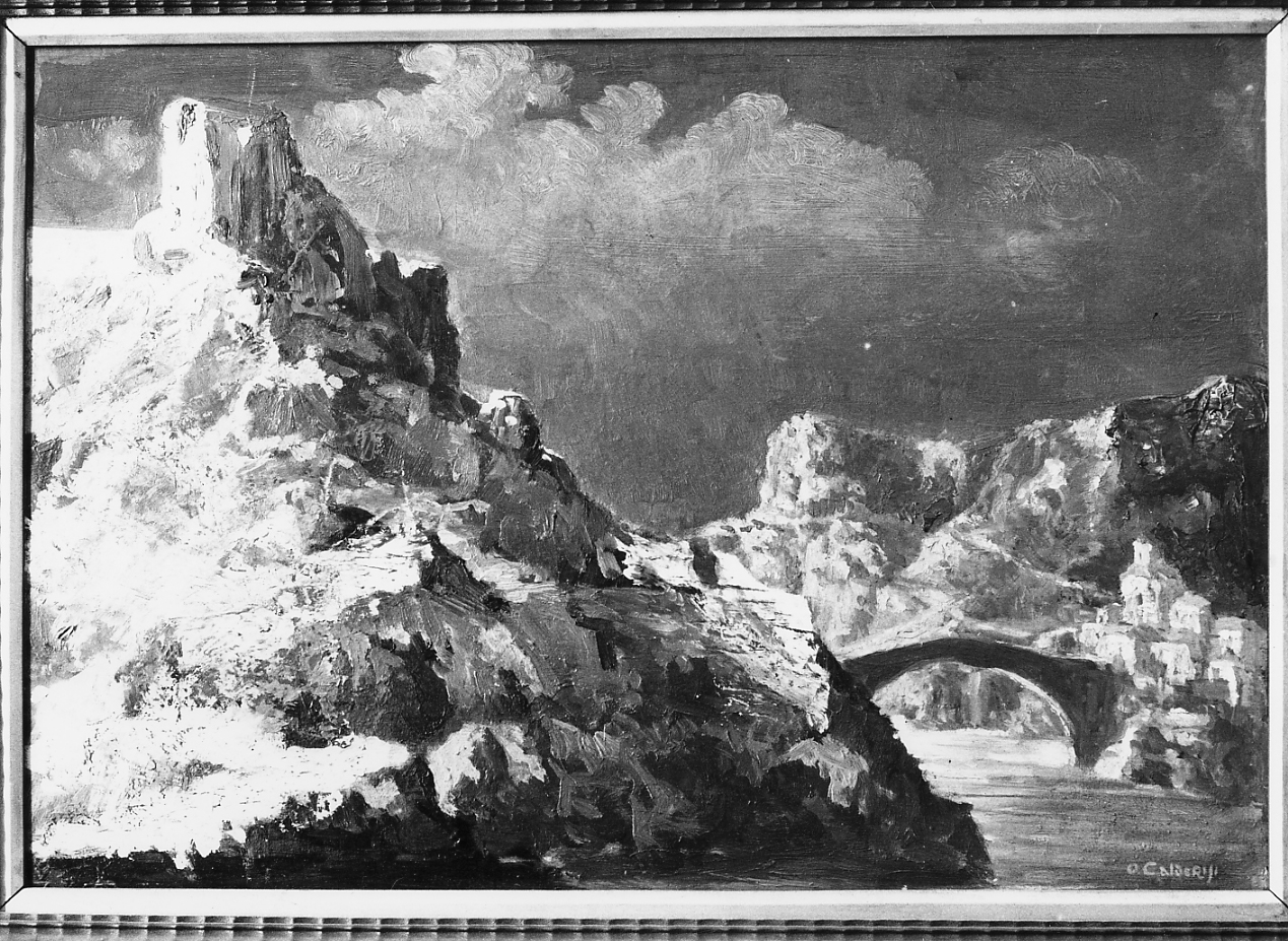 paesaggio roccioso (dipinto) di Calderisi O (sec. XIX)