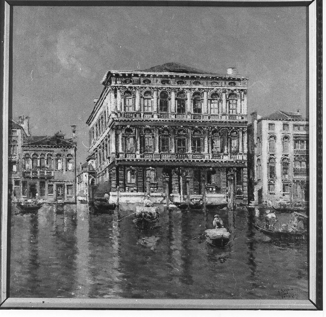 Venezia - Palazzo Rezzonico, veduta di città (dipinto) di Reina Giuseppe (prima metà sec. XIX)