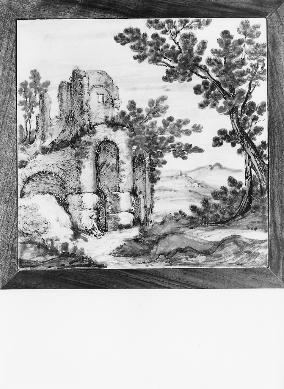 paesaggio (piastrella) - manifattura Italia centrale (sec. XIX, sec. XIX)