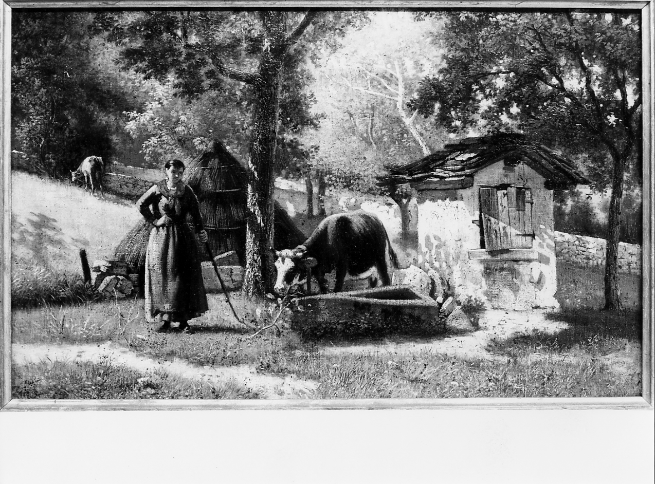 la mandriana, scena di vita campestre (dipinto) - ambito Italia centrale (sec. XIX)