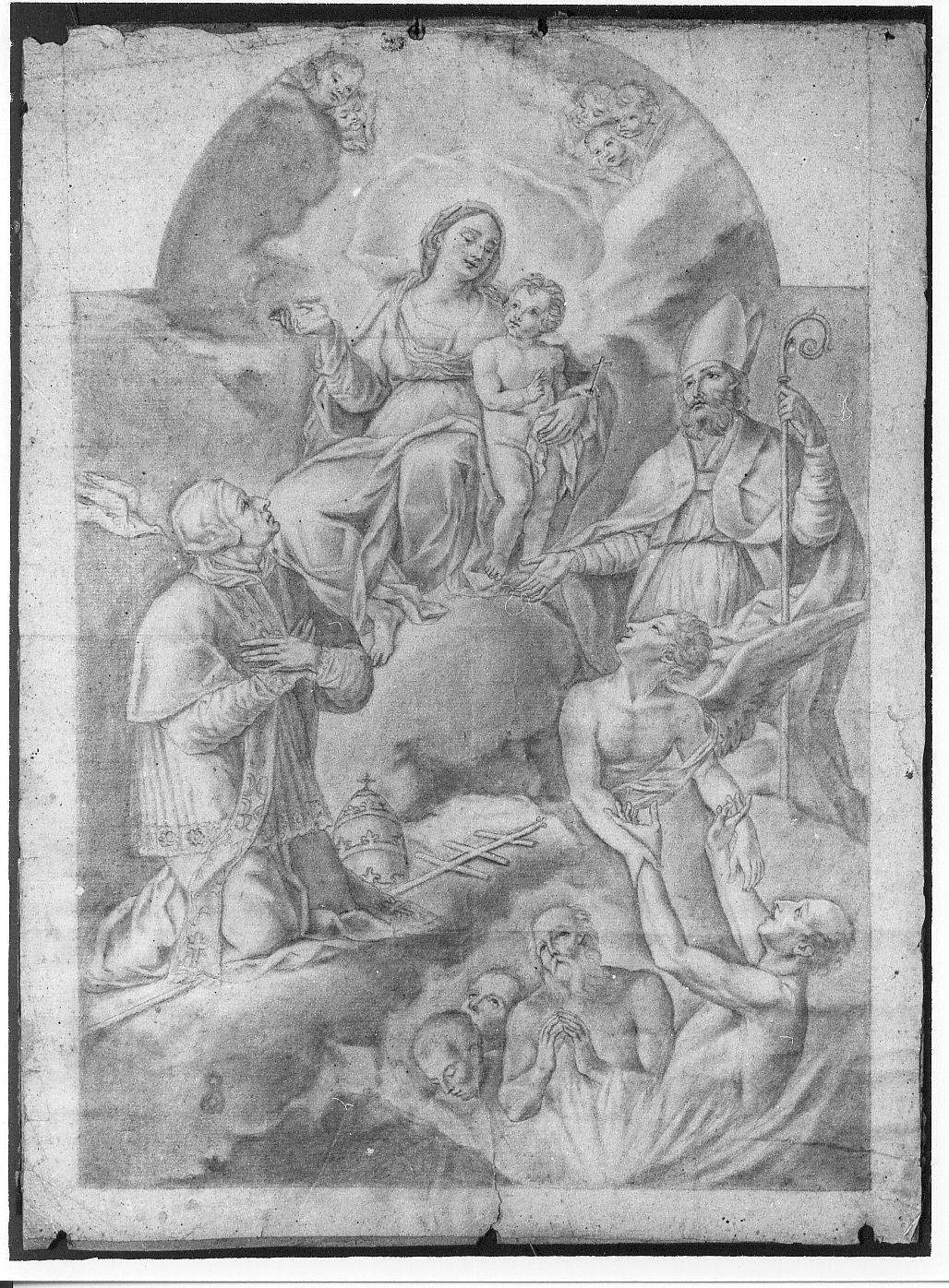 Madonna che intercede per le anime del purgatorio (disegno) di De Litiis Giulio Cesare (fine/inizio secc. XVIII/ XIX, sec. XIX)