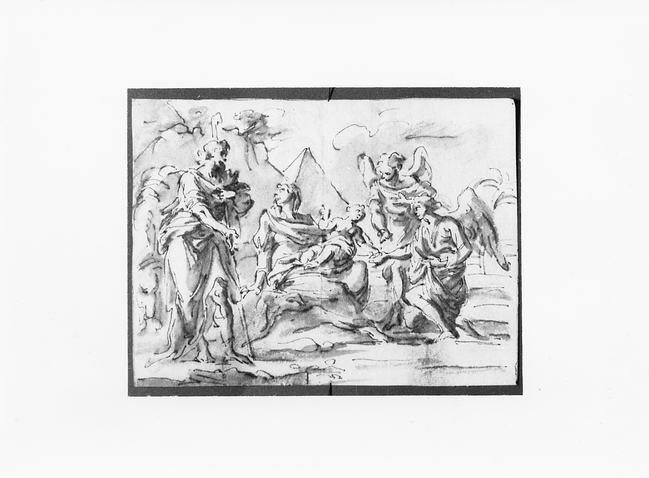 la fuga in Egitto, riposo nella fuga in Egitto (disegno) di De Litiis Giulio Cesare (fine/inizio, fine/inizio secc. XVIII/ XIX, secc. XVIII/ XIX)