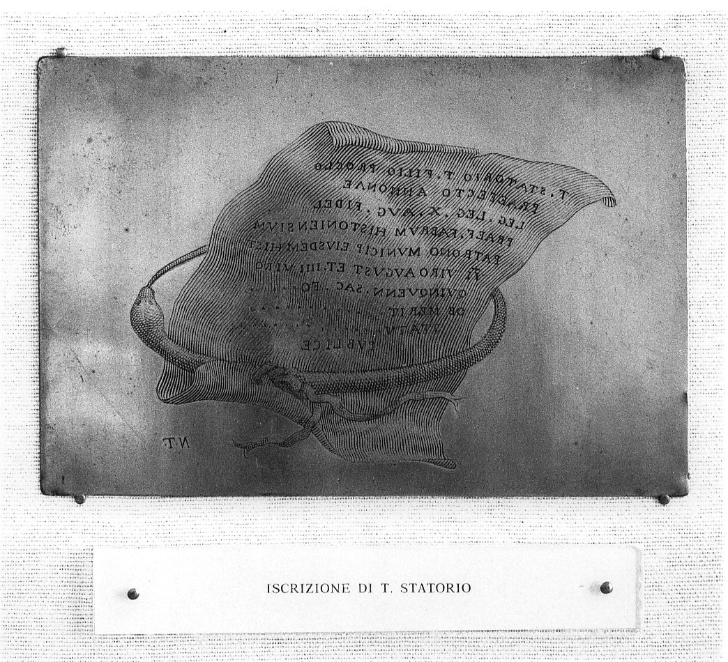 iscrizione di T. Statorio, iscrizione (stampa) di Tiberi Nicola (sec. XVIII)