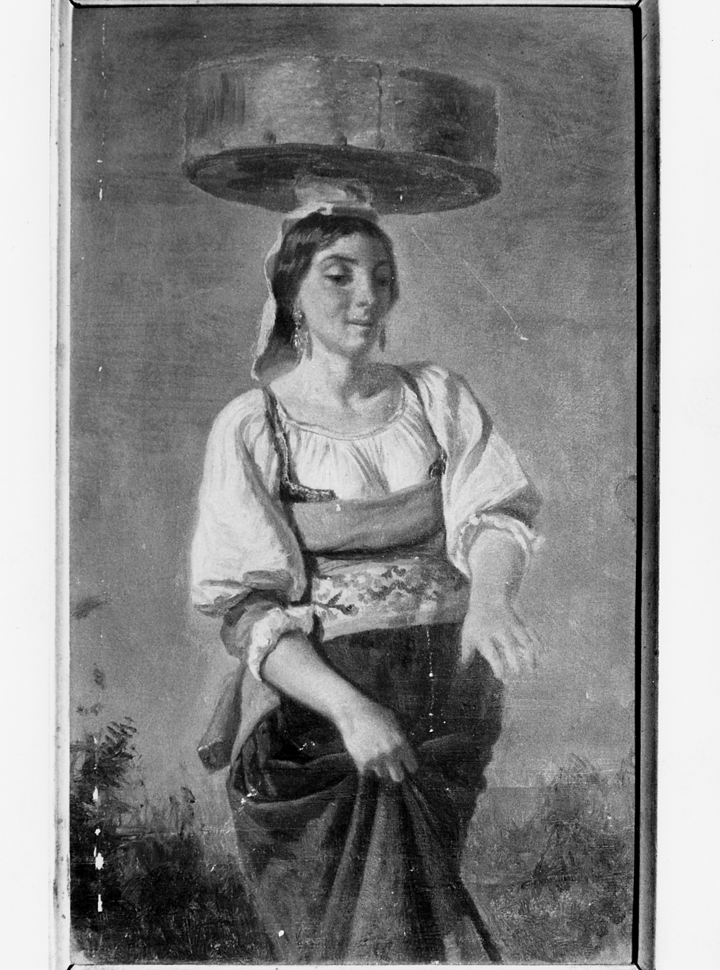 contadina con cesta (dipinto) - ambito abruzzese (sec. XX)