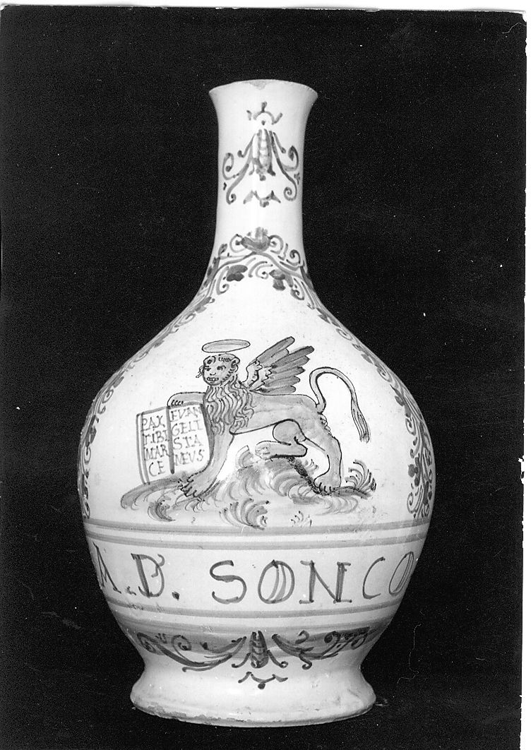 simbolo di San Marco: leone (bottiglia, elemento d'insieme) - manifattura castellana (sec. XVIII)