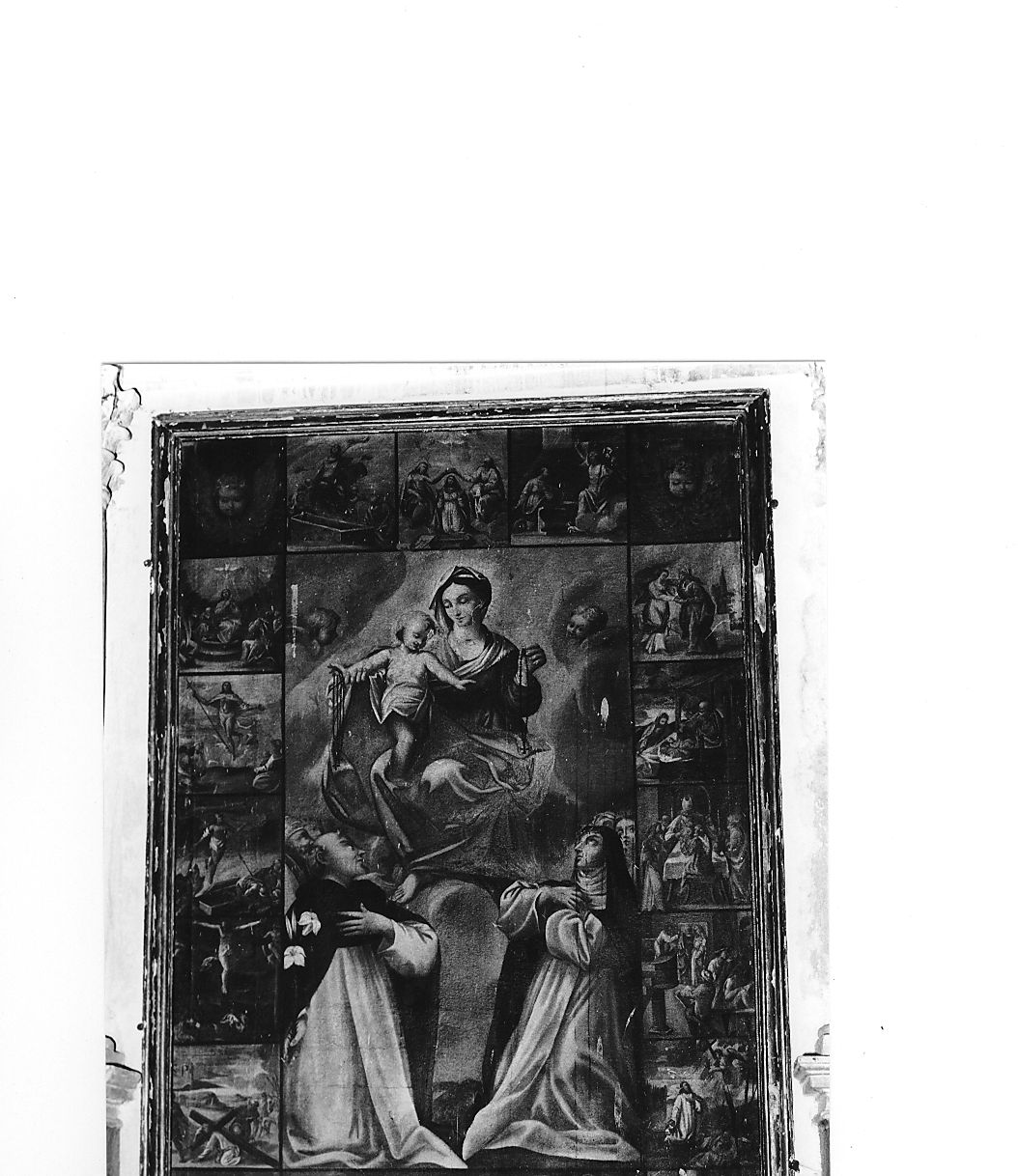 Madonna del Rosario con San Domenico e Santa Caterina, santi e misteri del rosario (dipinto) - ambito Italia centrale (sec. XVII)