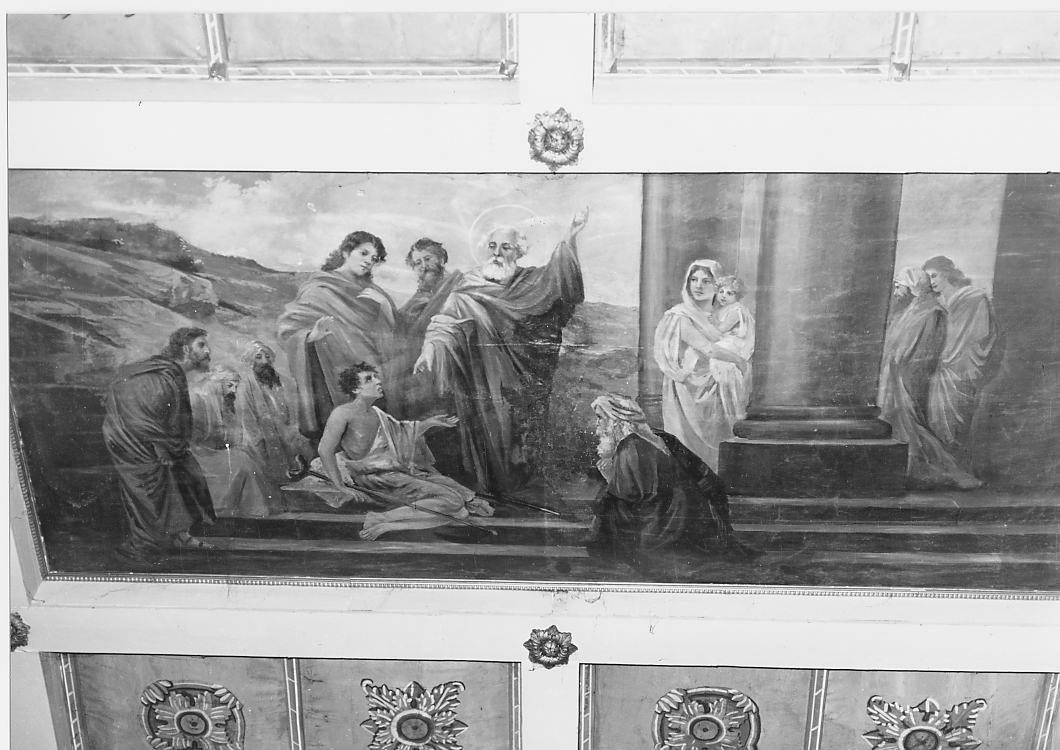 SAN PIETRO E SAN GIOVANNI EVANGELISTA GUARISCONO LO STORPIO (dipinto) di Bizzoni E (sec. XX)