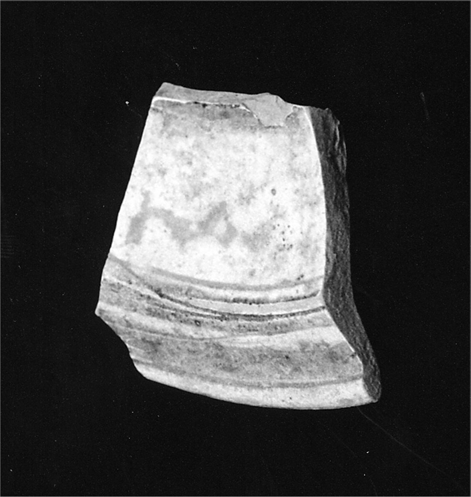 Motivo decorativo (parete e tesa di scodella, frammento) - manifattura abruzzese (fine/inizio secc. XV/ XVI)