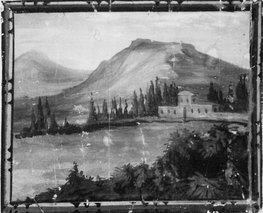 Paesaggio lacustre con villa e montagna (dipinto) di Ronzi Vincenzo (ultimo quarto sec. XIX)