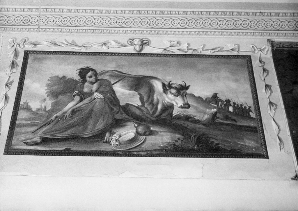 Pastorella seduta accanto ad un bue (dipinto) di Ronzi Vincenzo (ultimo quarto sec. XIX)