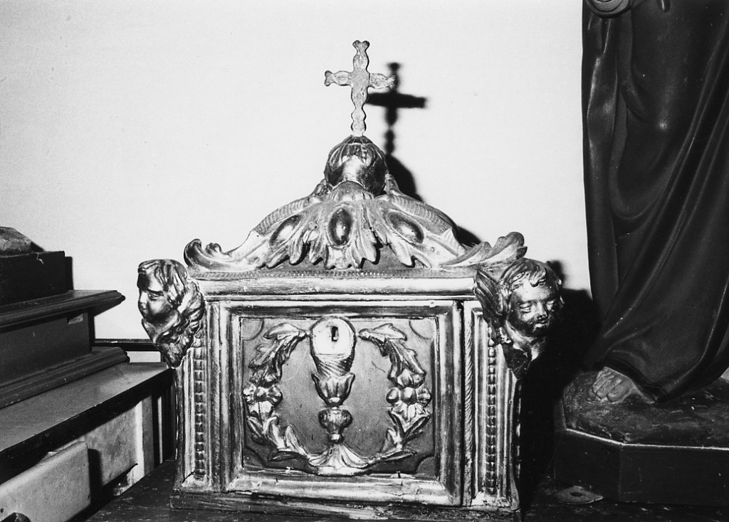 Cherubini, motivi decorativi vegetali, calice con ostia (repositorio) - produzione abruzzese (sec. XVIII)