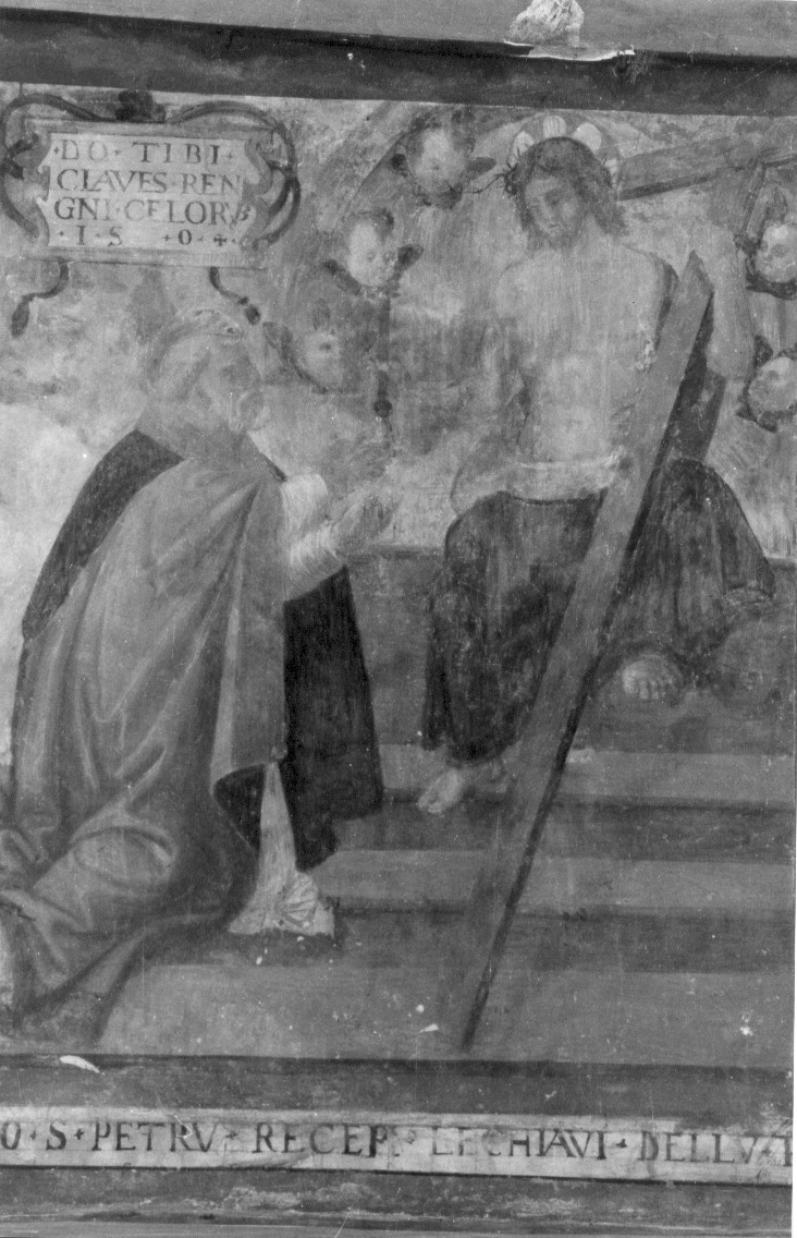 Cristo consegna le chiavi a San Pietro (dipinto) di Francesco di Paolo da Montereale (attribuito) (sec. XVI)