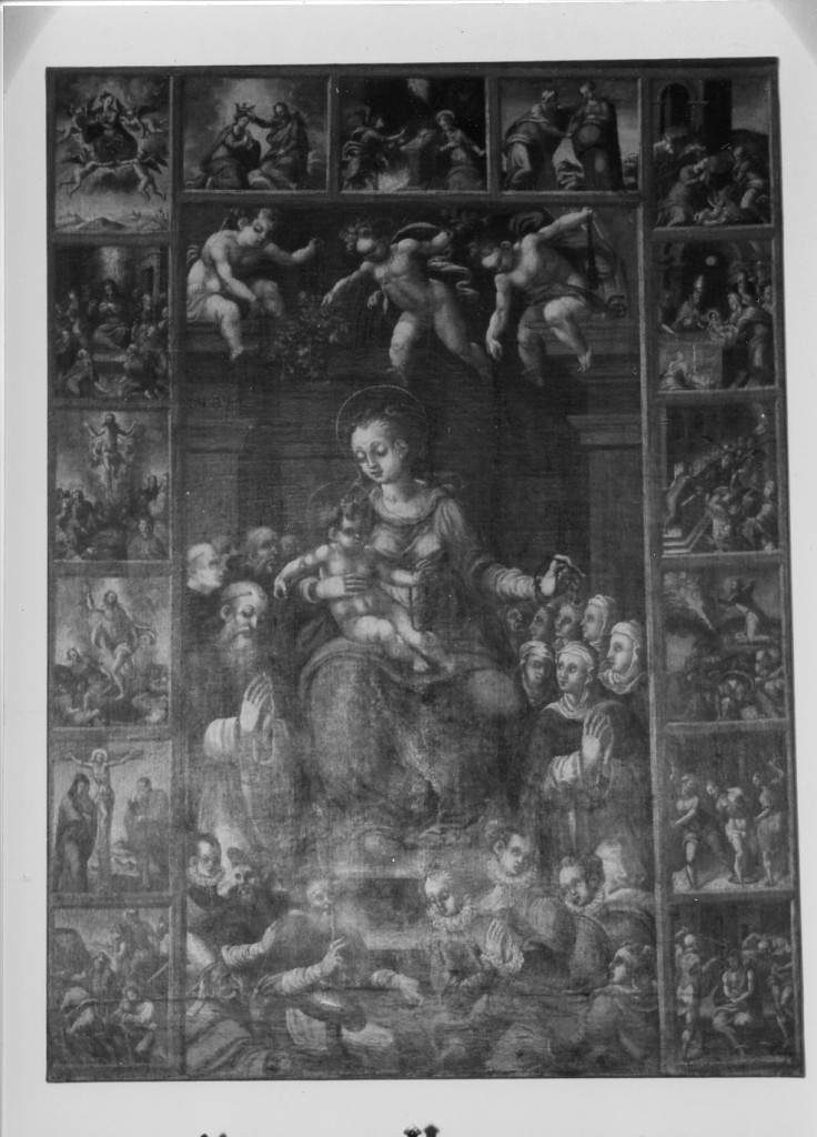 Madonna del Rosario e misteri del Rosario (dipinto) - ambito Italia centrale (sec. XVII)