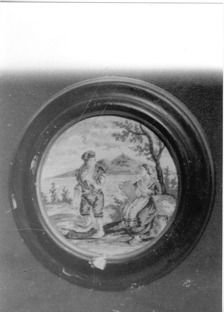 pescatore con la rete (tondino) - manifattura Italia centrale (metà sec. XIX)