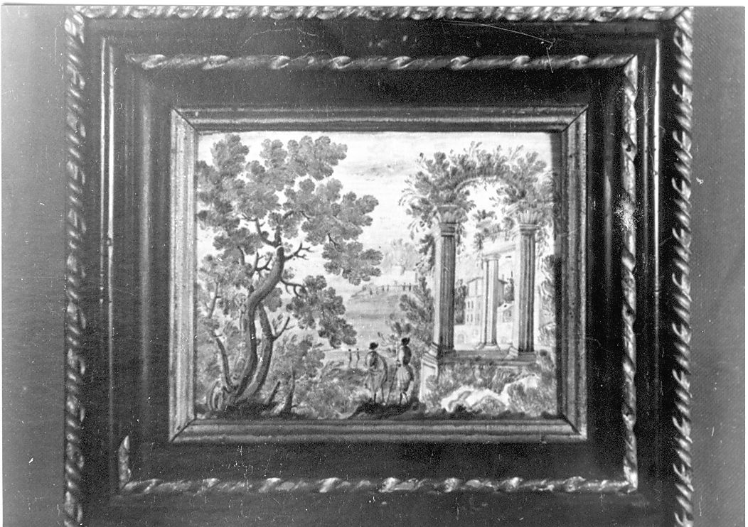 paesaggio con rovine (targa) di Cappelletti Nicola (attribuito) (metà sec. XVIII)