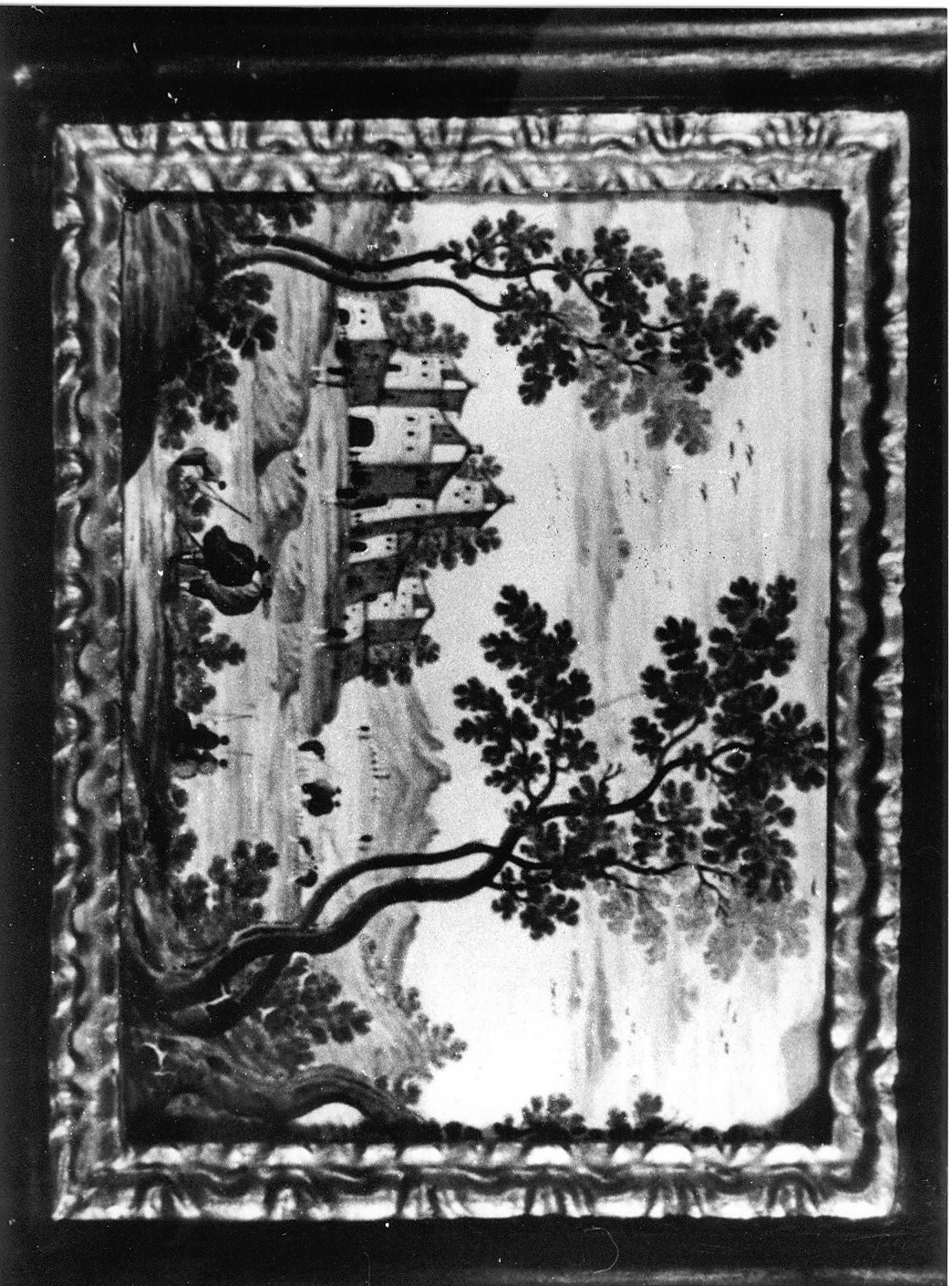 paesaggio lacustre (targa) di Grue Nicola Tommaso di Giovanni (attribuito) (metà sec. XVIII)