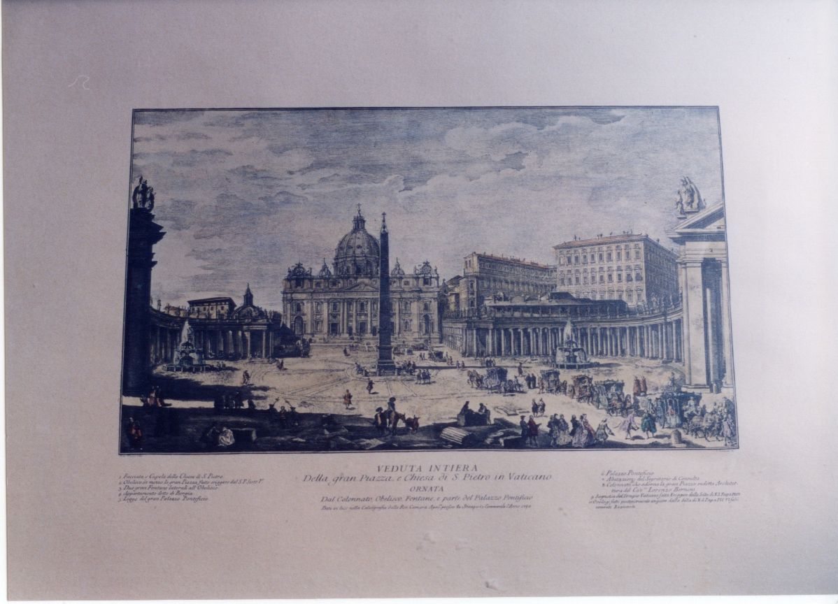 Veduta intiera della Gran Piazza e Chiesa di S.Pietro in Vaticano (stampa) di Panini Francesco (sec. XVIII)