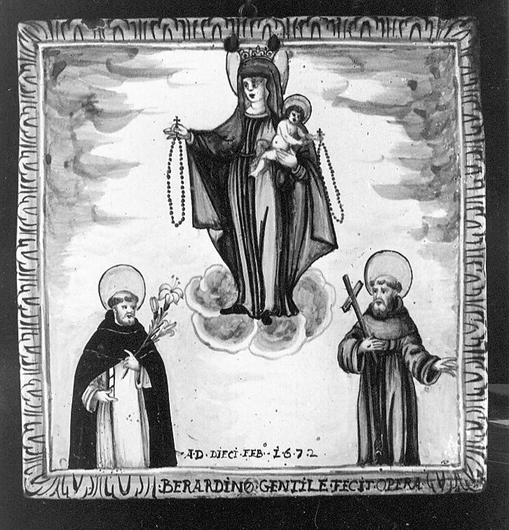 Madonna del Carmelo ed i Santi Domenico e Francesco (mattonella) di Gentili Berardino il Giovane (sec. XVII)