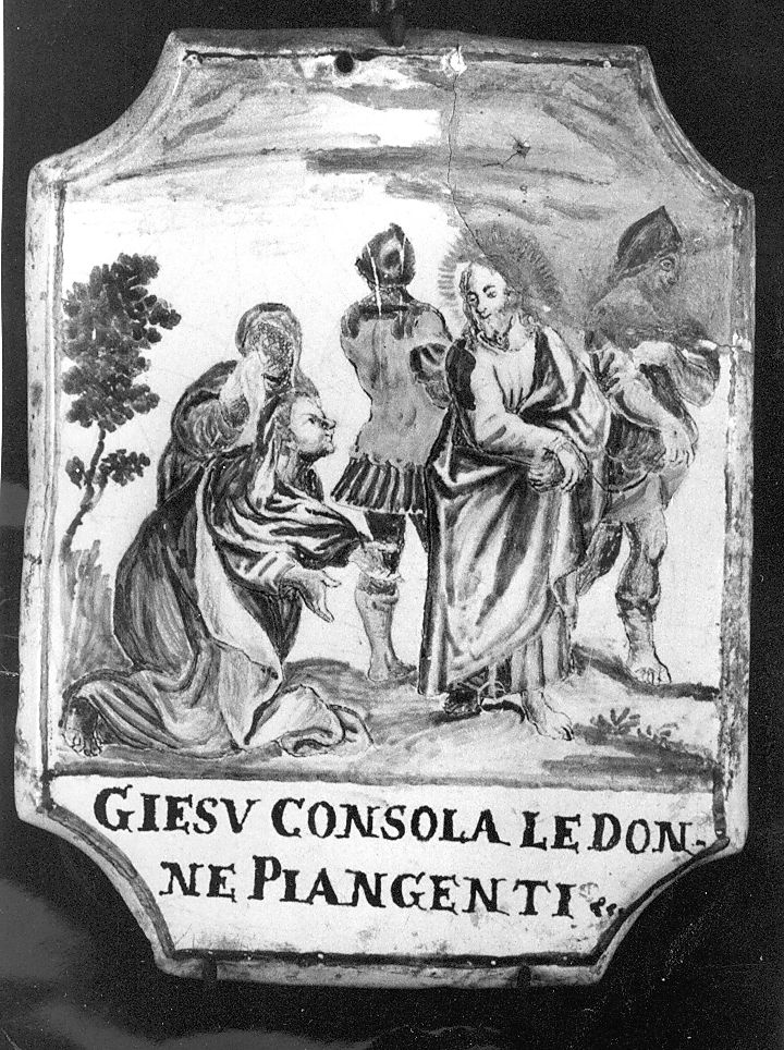Cristo consola le pie donne (mattonella) - manifattura Italia centrale (sec. XVII)