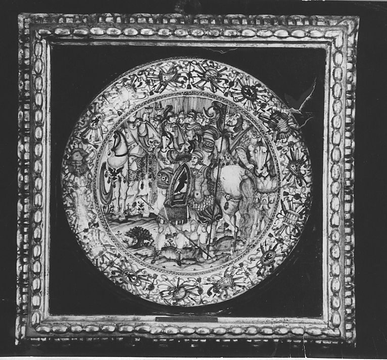 guerrieri romani (piatto) di Grue Francesco (attribuito), Lolli Antonio (maniera) (sec. XVII)