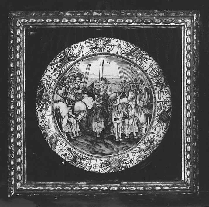 guerriero morente (piatto) di Grue Francesco (attribuito), Lolli Antonio (maniera) (sec. XVII)